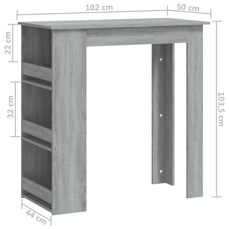 Bar Table Kitchen Pub Bistro Table with Storage Rack Engineered Wood, Grey