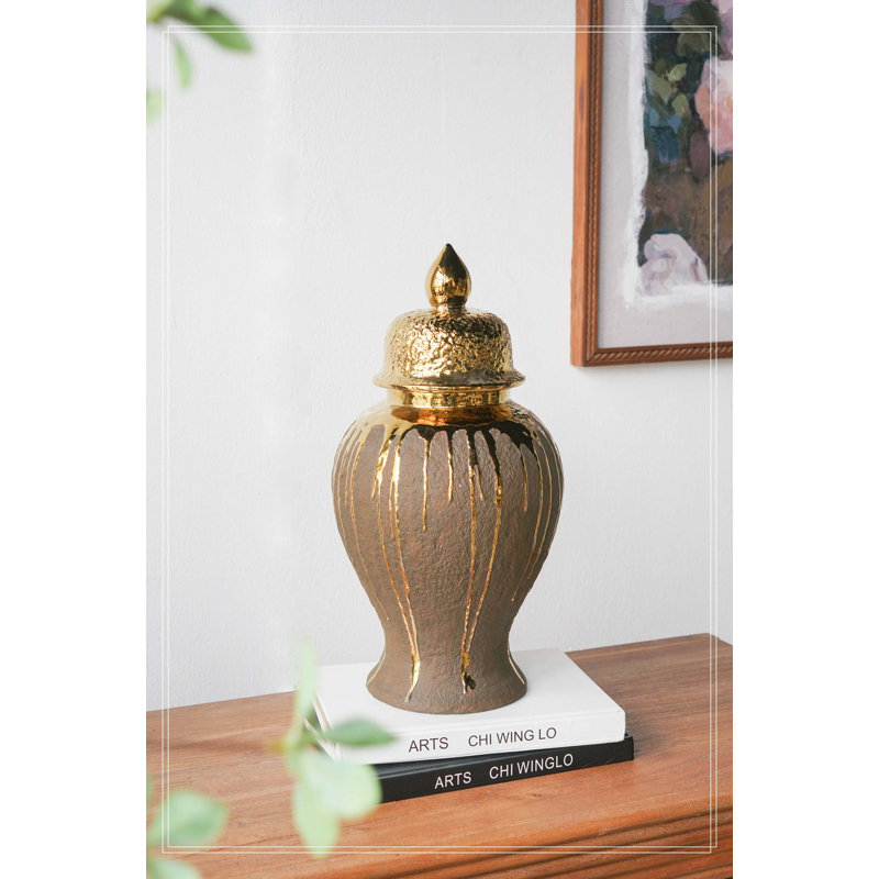 8.5x8.5x16.3" Ceramic Ginger Jar with Lid