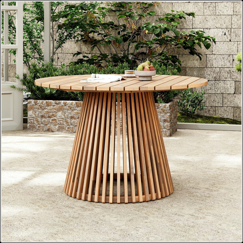 Table de salle à manger d'extérieur en bois d'acacia - 47,25 po ronde, teck clair