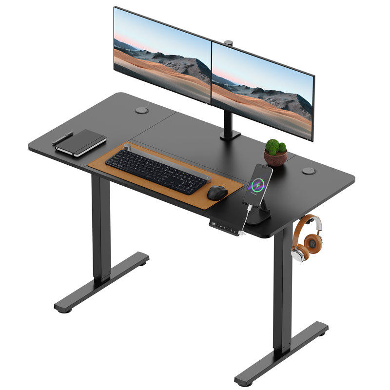 Adjustable Metal Base Standing Desk, Black/Black, 120 W x 60 D