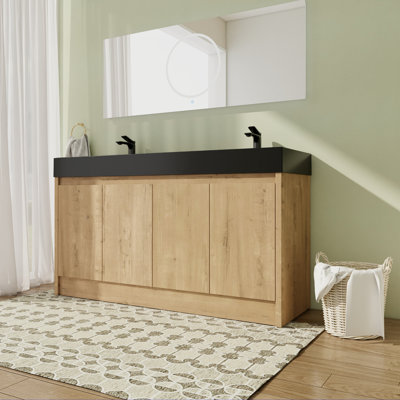 Meuble-lavabo double autoportant 60 po avec plateau en résine Carleena