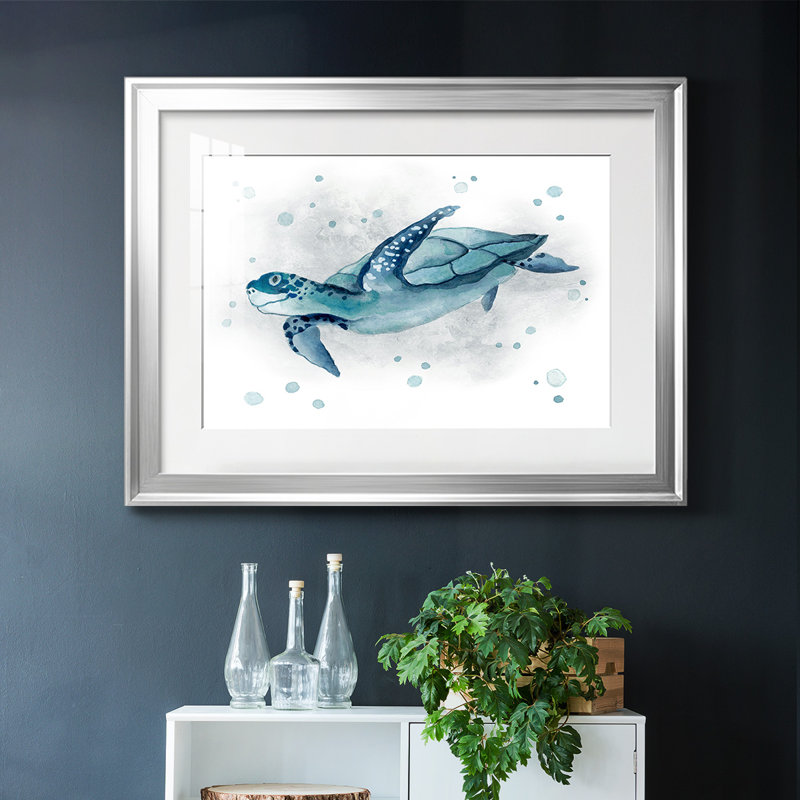 Blue Turtle II, reproduction encadrée sur papier, Argent, H 30 po x l 44 po x P 1,5 po