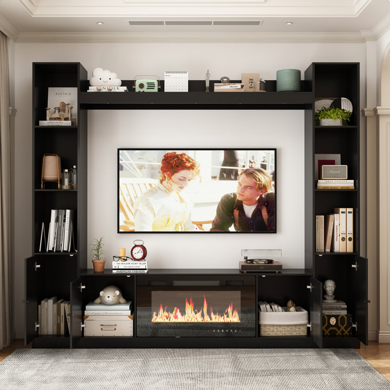 Media Centre With Electric Fireplace Heater, Black