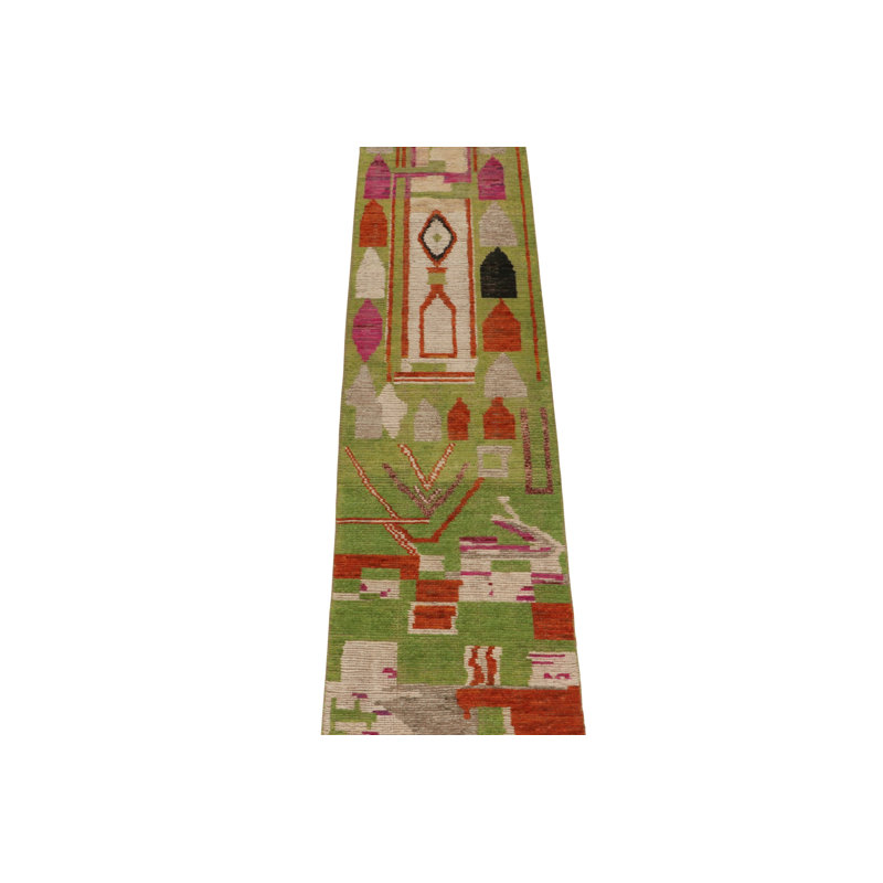 Moroccan Hand Knotted Geometric Area Rug, Runner 2'6" x 12'