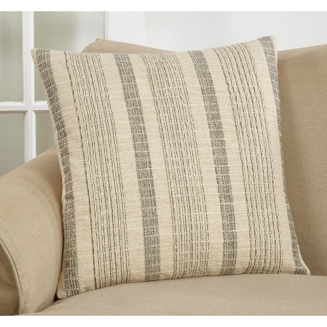 Striped Woven Cotton Indoor Striped Square 22" Throw Pillow Cover Saro