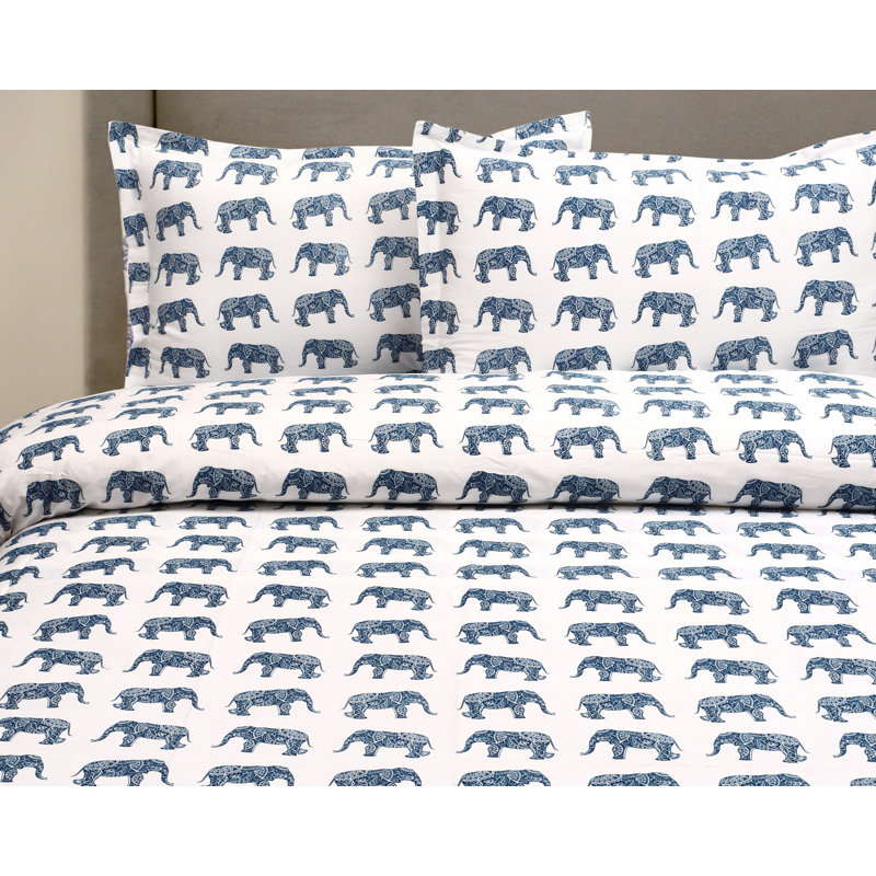 Elephant Animal Print Duvet Cover, Queen Duvet Cover + 2 Standard Shams, True Navy