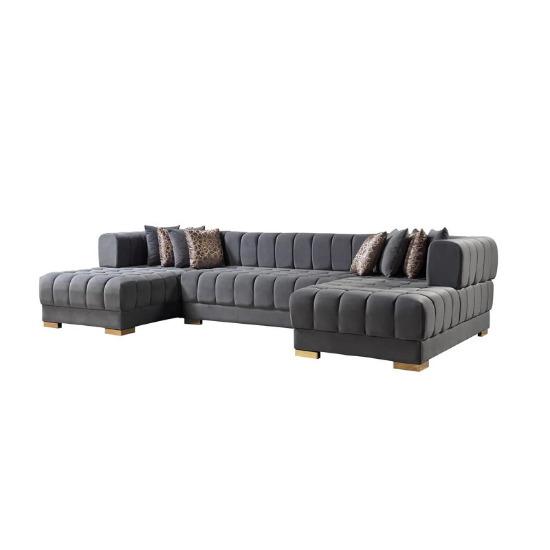 Ariana Velvet Double Chaise Sectional, Gray Velvet