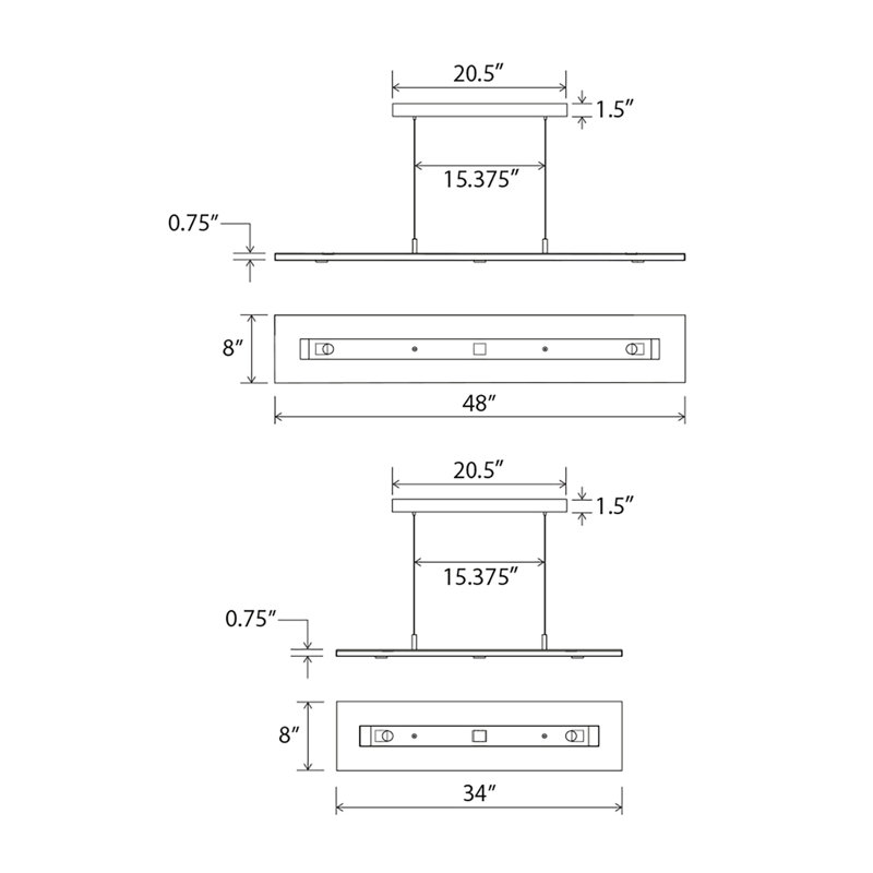 Vix Dimmable LED Pendant, 3500K, 0.75" H x 34" W x 8" D, White Washed Oak