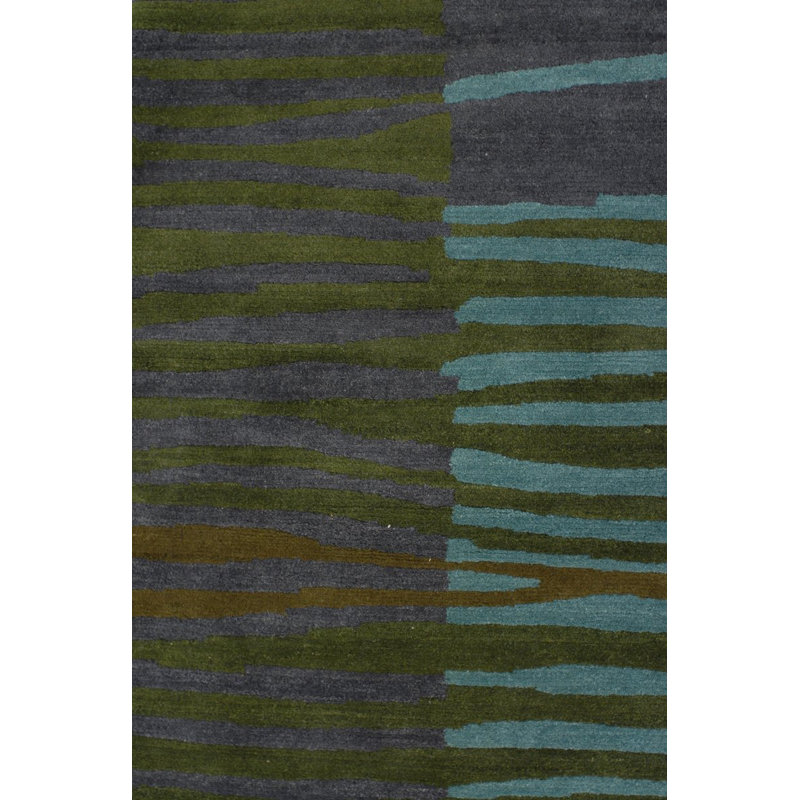 Righe Wool Abstract Area Rug in Green, Rectangle 3' x 5'