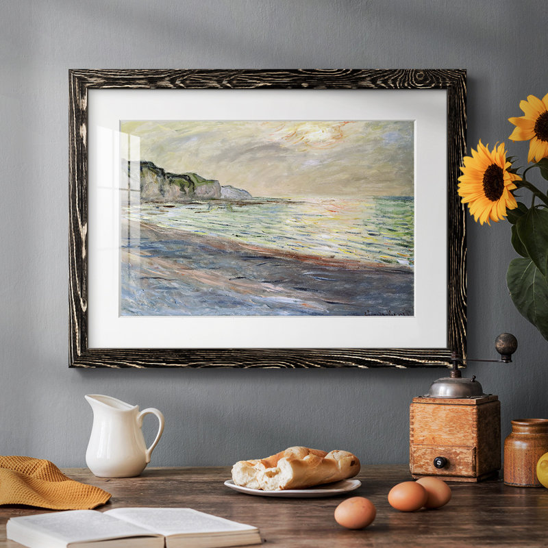 Pourville, coucher de soleil, 1882 - art mural mat et encadré sous verre, grand salon, Noir, H 28 po x l 42 po