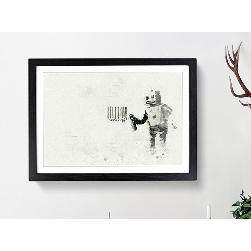 Robot Barcode by Banksy - Picture Frame Graphic Art Print, 50cm H x 76cm W x 2cm D, Black