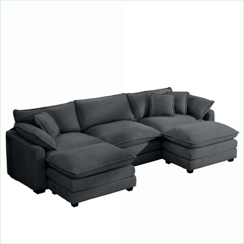 Jeffers Chenille Fabric Upholstered 4-Piece Sectional Sofa, Gray Chenille, 33.85" H x 114.56" W x 34.25" D