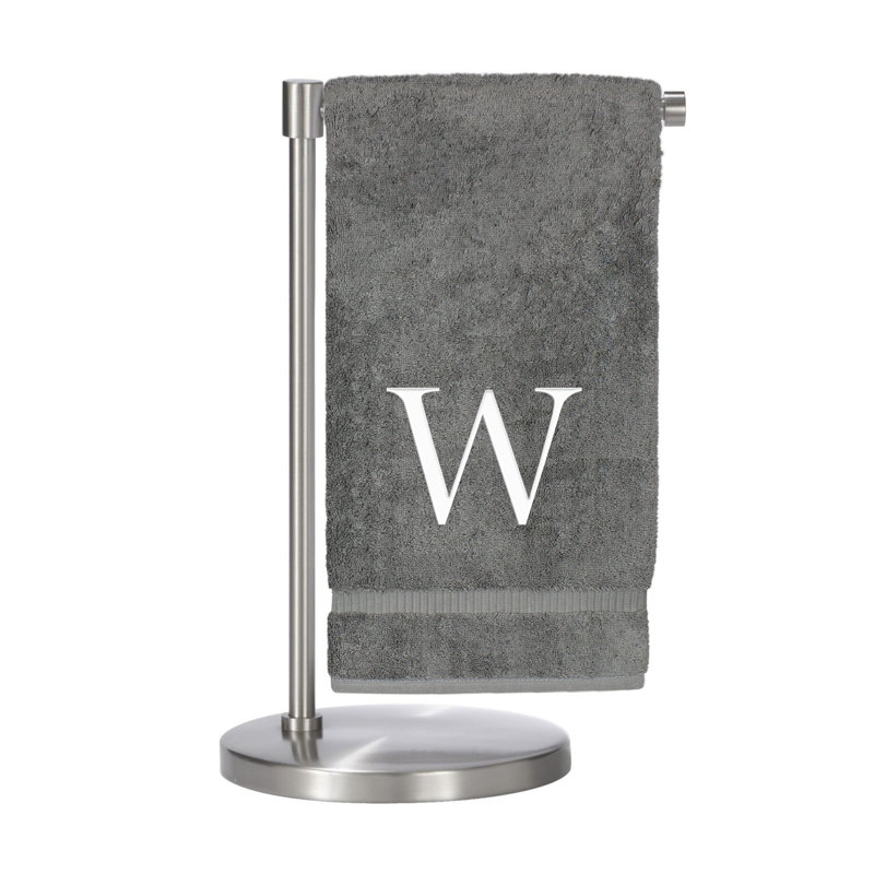 Serviettes de bain monogrammées - ensemble de 2 - lettre bloc, W, Gris / Argent