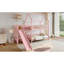 Lit double superposé en forme de maison avec glissade, lit de jeu avec escalier de rangement, deux méthodes de placement, conception silencieuse, rose