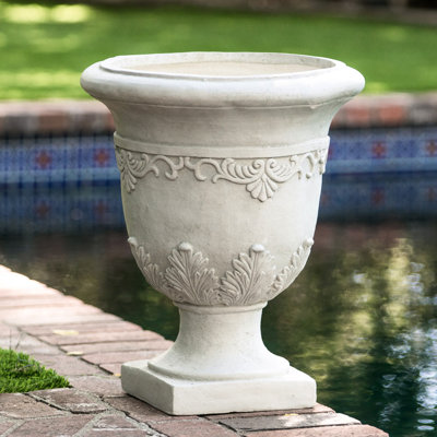 Pot à fleurs style marocain en oxyde de magnésium blanc antique, 16,74 po x 20,3 po, pour les espaces intérieurs et extérieurs, urne prête à l'emploi - L 16,74 po x l 20,7 po