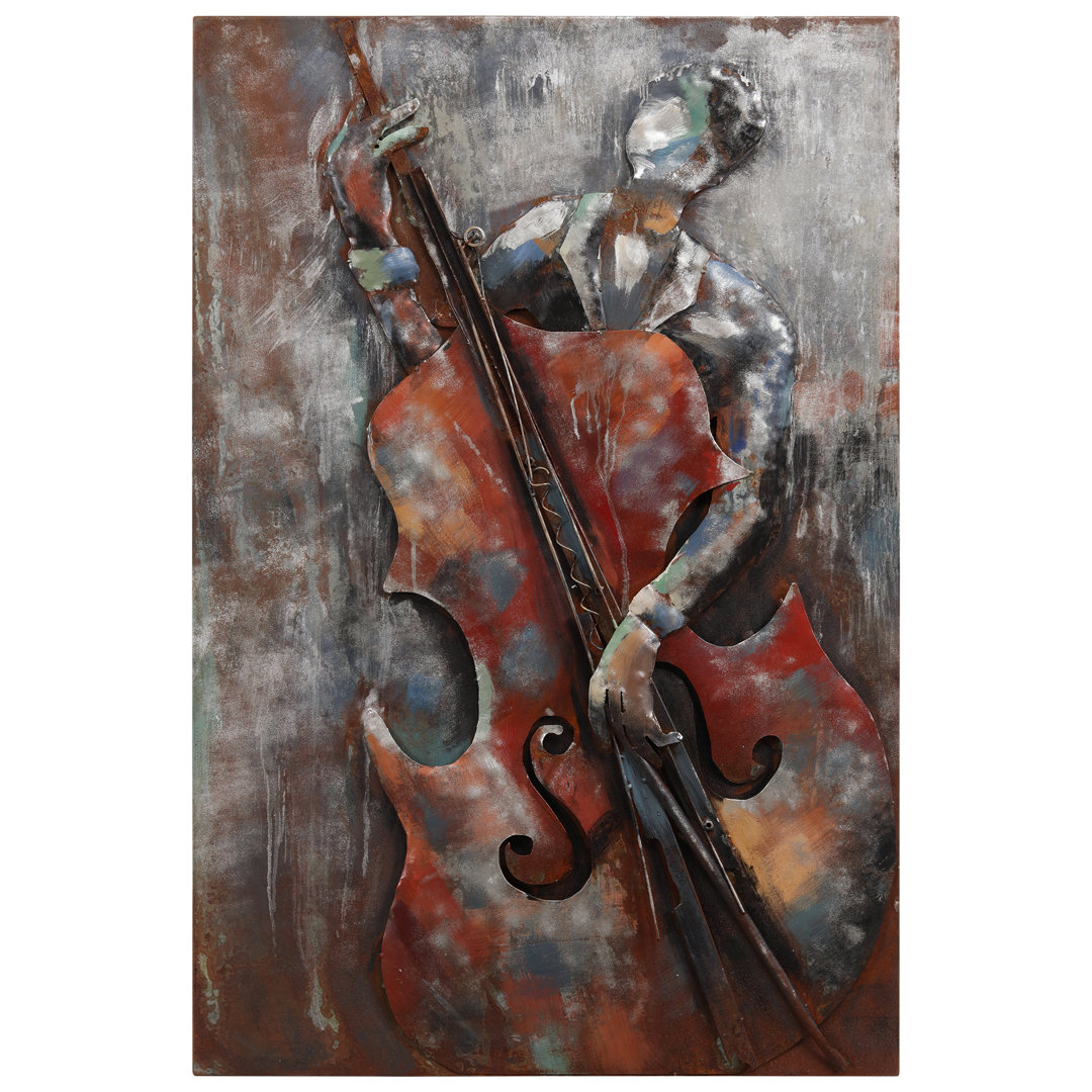 "The Bassist" Iron Hand Painted Dimensional Wall Décor Empire Art Direct