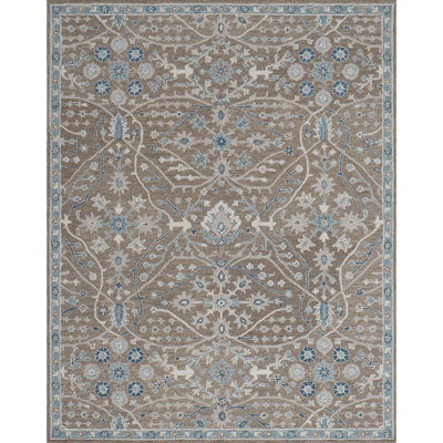 Wren Hand Tufted Wool Floral/Oriental Area Rug in Timber/Beige/Blue