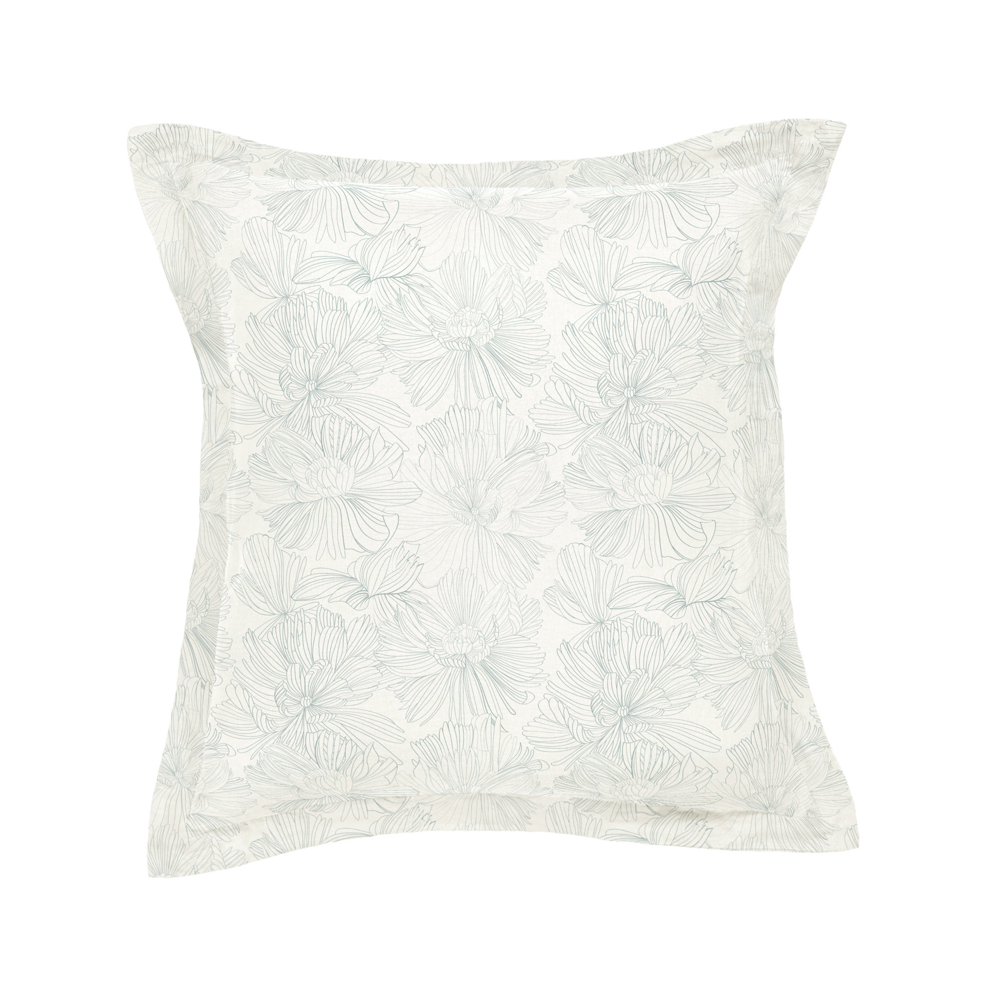 100% French Linen Flanged 26" X 26" Euro Sham, Cream & Wave Floral