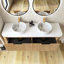 Meuble-lavabo de salle de bain à rebords incurvés pré-assemblés avec lavabo et tiroir en céramique, sans robinet, couleur grain de bois naturel