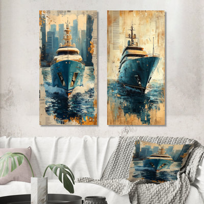 Boat Yacht Blue Billionaires Club I - ensemble d'art mural de bateau 2 pièces