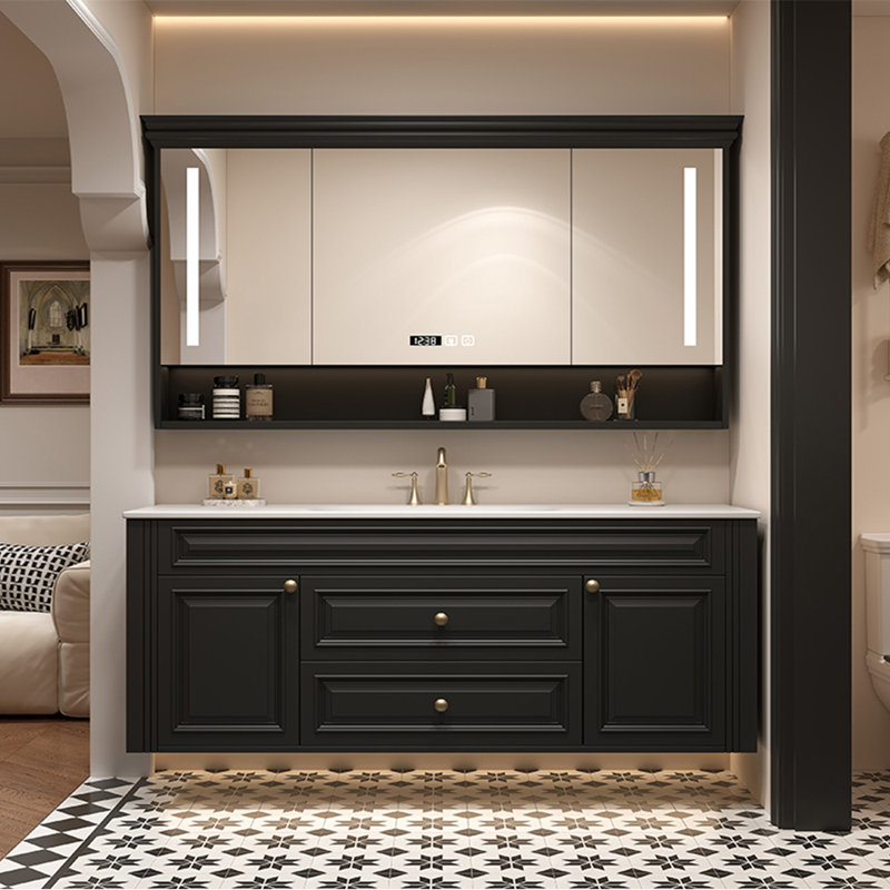 Modern light luxury smart bathroom cabinet., 19.69" H x 51.18" W x 21.65" D, Black