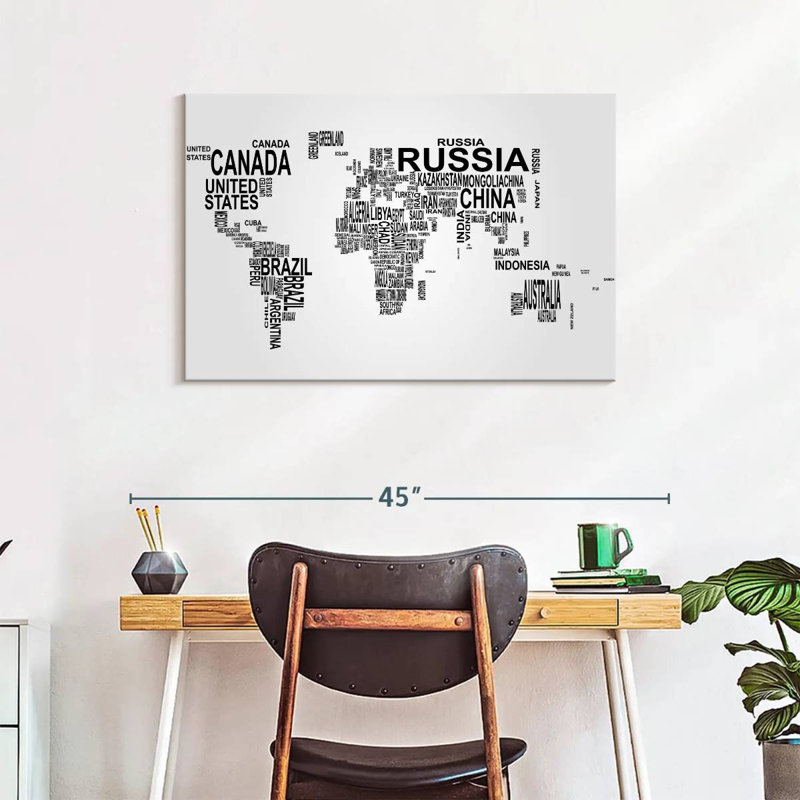 Carte du monde avec texte Aliaz, H 24 po x l 36 po