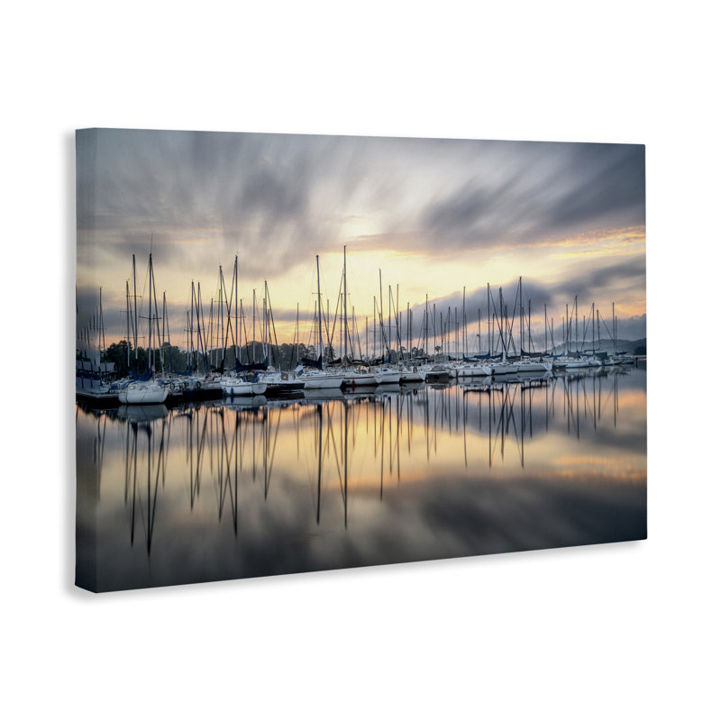 Sailors Sunrise Harbor, toile par D. Burt, H 16 po x l 24 po