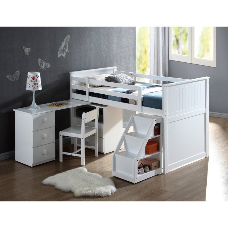 Lit mezzanine simple Space blanc avec choix de rangement pratiques blanc, organisation de chambre à coucher