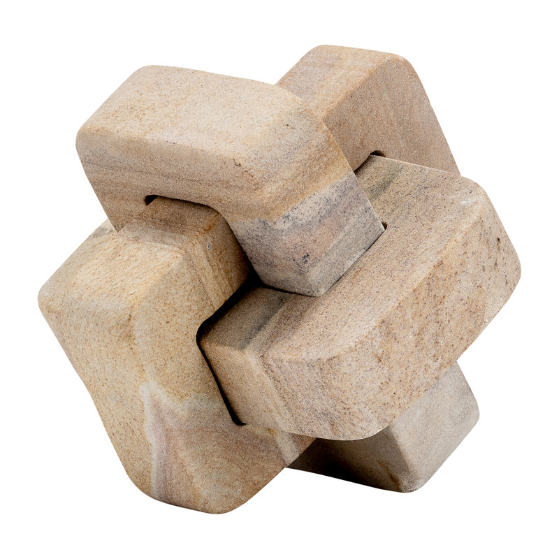 5" Marble Geometric Orb - Contemporary Abstract Interlinking Geometric Shape - 5" x 5" x 5", Brown