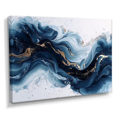 Or et bleu céleste fluidité II - encre liquide, art mural