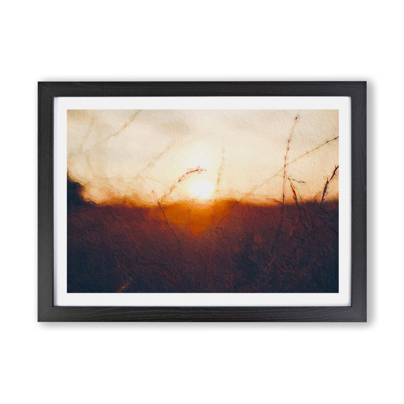 Sunset over the Meadow - Framed Print, 33cm H x 45cm W x 2cm D, Black
