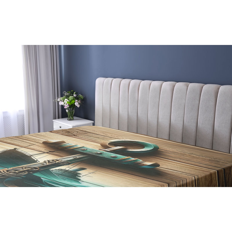Drap-housse nautique Ambesonne_ Ancre avec voilier_ Sable brun foncé, Simple TG