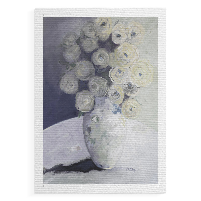 Vase vert avec fleurs jaunes - reproduction de toile seulement - non encadrée, H 36 po x l 24 po