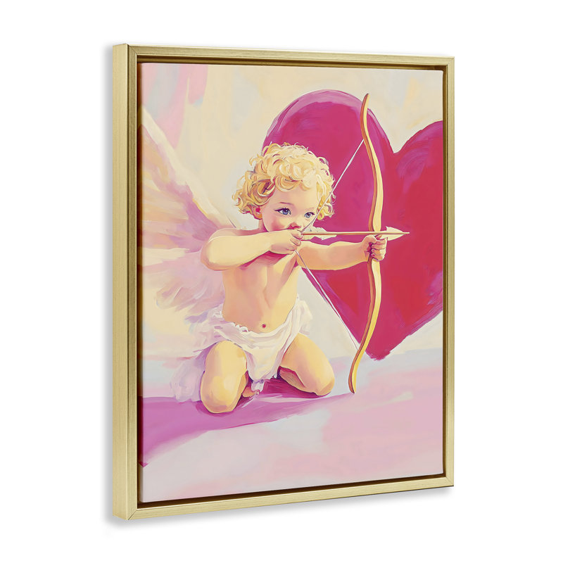 Cupidon tirant une flèche avec un cadre flottant en forme de cœur, design par The Prints Vibe, 21 x 17