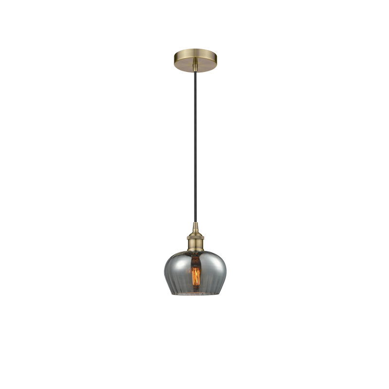 Luminaire suspendu simple à 1 lumière Noille, H 11,5 po x l 11 po x P 11 po, Plaqué couleur fumée, Laiton antique noir