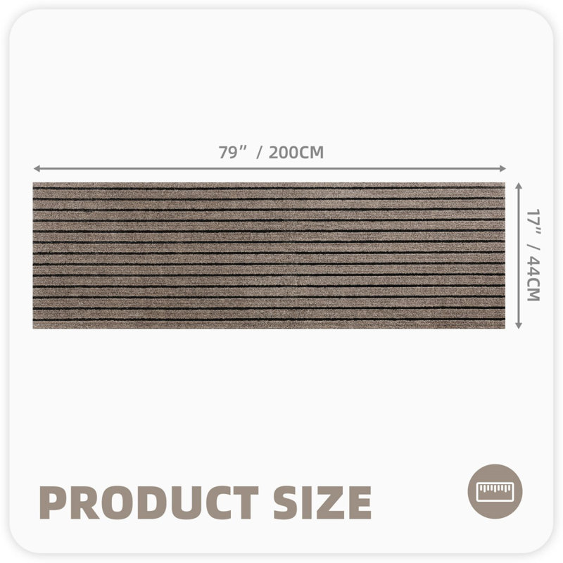 Danyielle Solid Colour Polyester Non-Skid Kitchen Mat, Runner 1'5" x 6'7", Brown