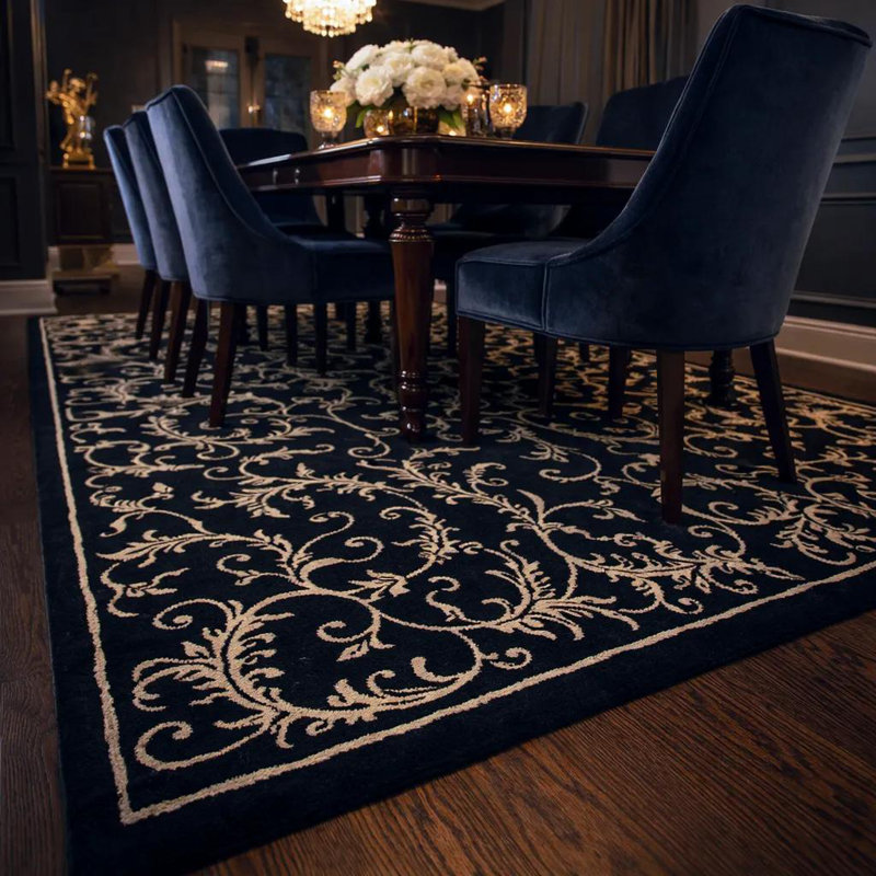 Tapis traditionnel en laine touffeté à la main noir et crème Frias Authentic, Rectangle 7 pi 9 po x 10 pi 6 po