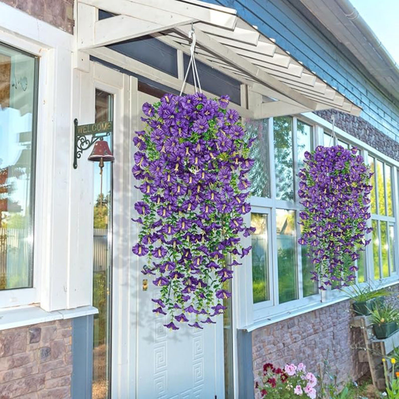 2Pcs Morning Glory Eucalyptus Hanging Flowers, Purple