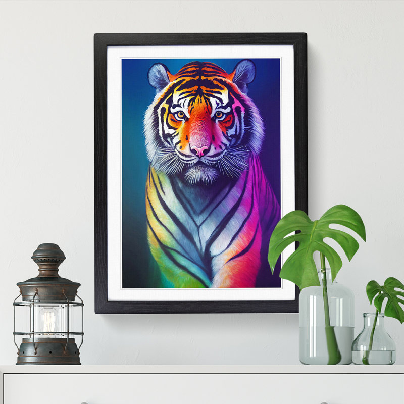 FRM-V0523-2509X Tiger Digital Art - Single Picture Frame Print, 64cm H x 46cm W x 2cm D, Black