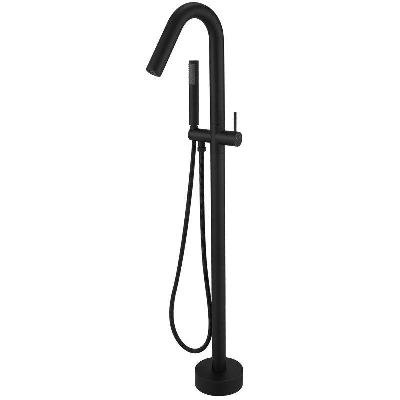 Robinet de baignoire autoportant à poignée simple avec robinet de douche en laiton à fixation au sol, Noir mat