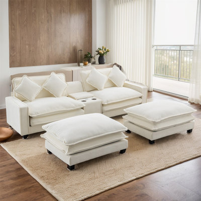 112.6" Oversized Modular Sectional Sofa Cloud Couch With 2 Usb Ports And 2 Cup Holder by Latitude Run