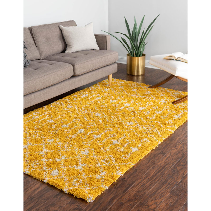 Tapis jaune à motif géométrique Griego, Rectangle 7 pi 10 po x 10 pi
