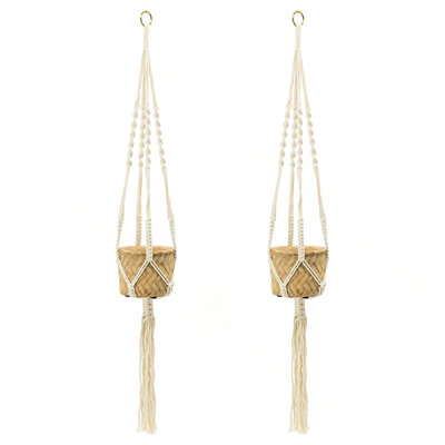 Set of 2, 5x5x4.5" Hanging Planter With Cotton Hanger, Bohemian Style