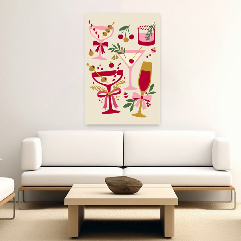 Festive Holiday Cocktails Contemporary Cherry Winter Wall Art Print by Dominique Vari - Wrapped Canvas Print