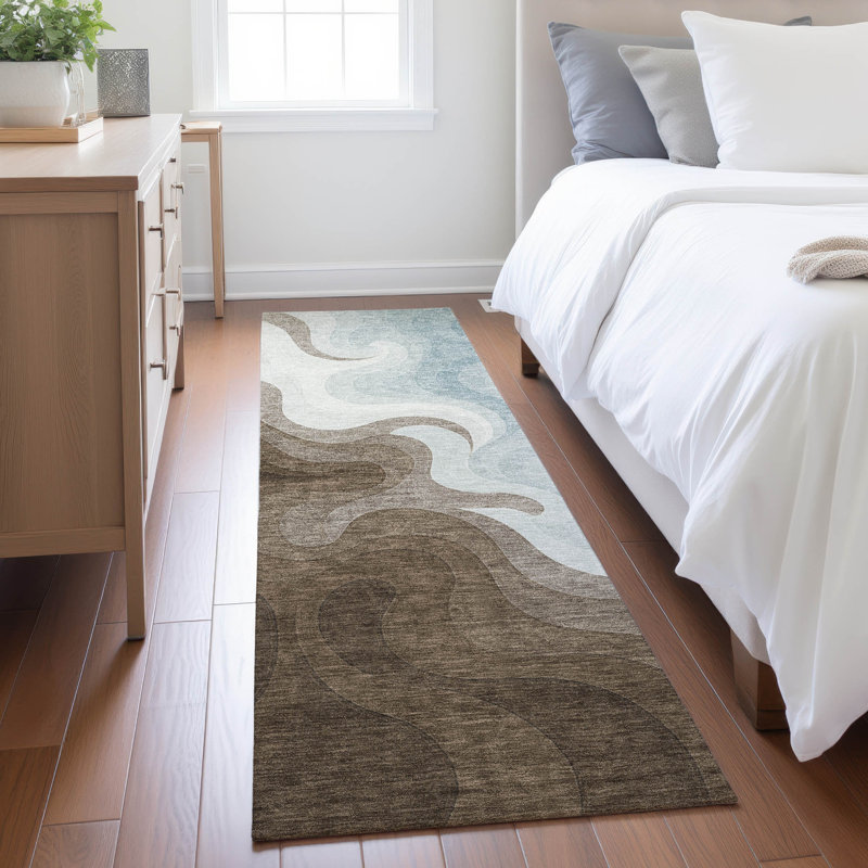 Machine Washable Indoor/Outdoor Chantille ACN2468 Abstract Rug, 2'3" x 7'6" Runner, Chocolate