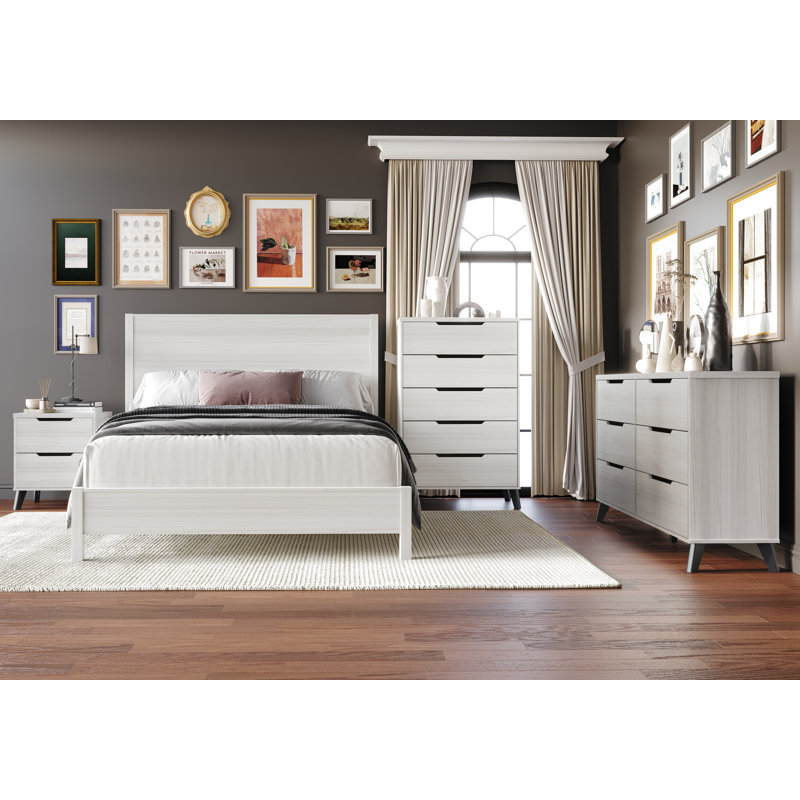 Ensemble de chambre à coucher 4 pièces Ihor, Gris clair, Double