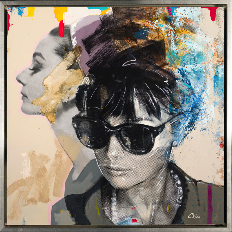Hepburn Double Portrait by Colio - Floater Frame Graphic Art on Canvas