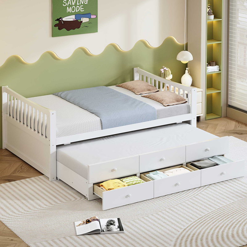 Lit de jour avec couchette et tiroirs, Complet/Double, Blanc