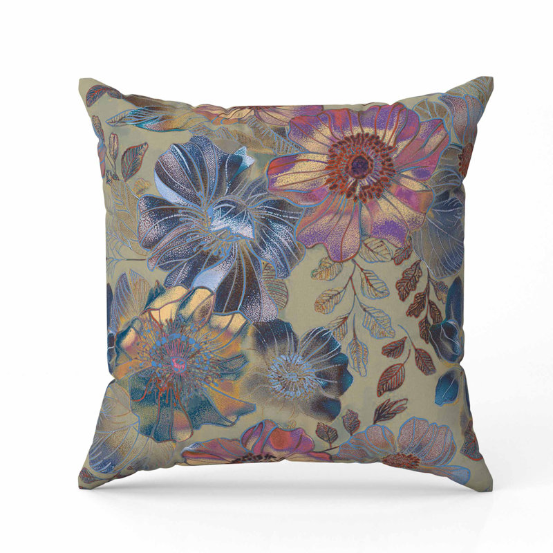 Coussin Painted Petalscape, Carré 20 po, Vert / Beige / Mauve