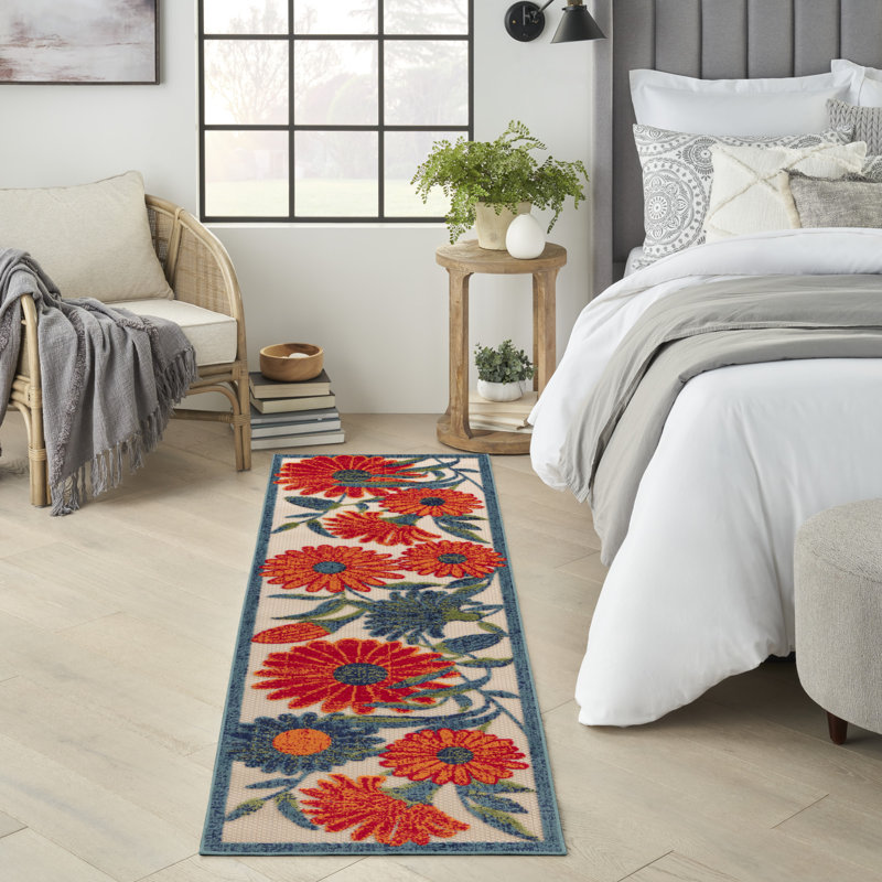 Tapis intérieur / extérieur floral Noleen, Tapis de couloir 2 pi x 6 pi